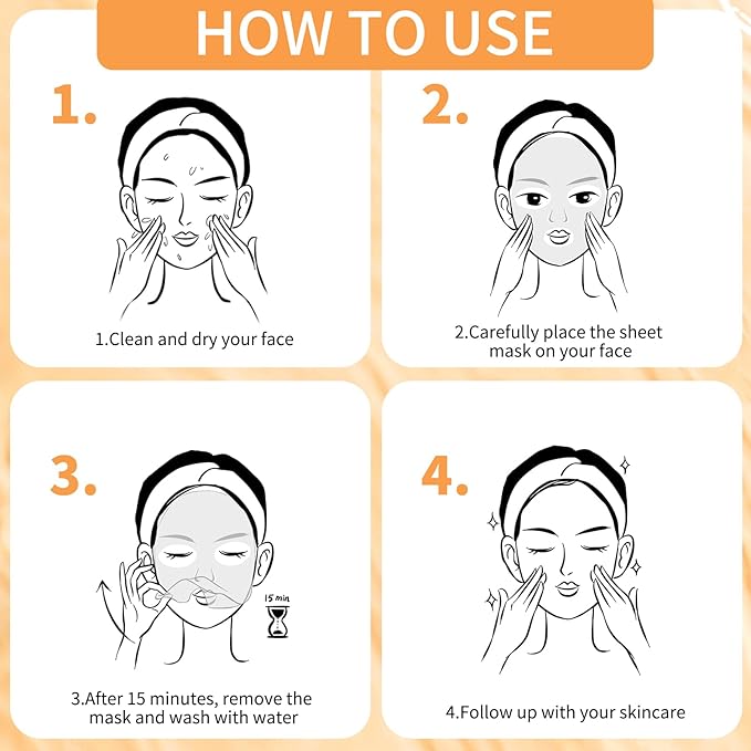 Face Masks Skincare, Pack of 5 Sheet Masks, Hydrating Facial Mask for All Skin Types, Long-lasting Moisturizing, Soothing, Even Skin Tone, Carrot
