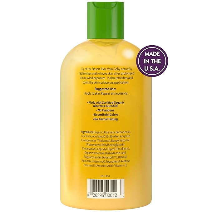 Lily Of The Desert Gelly Moisturizer - 99% Organic Aloe Vera Gel for Skin, After Sun Care with Aloe, Vitamin E Oil, and Vitamin C for Sunburn Relief, 12 Fl Oz (Pack of 2)