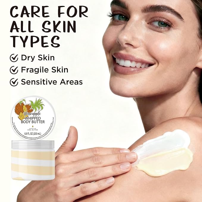 Pineapple Whipped Body Butter, Shea Body Butter for Women Dry Skin, Natural Pineapple Lotion for Body Moisturizer-Deep Moisturizing and Softening-3.4 floz+6.8 floz(100ml+200ml)