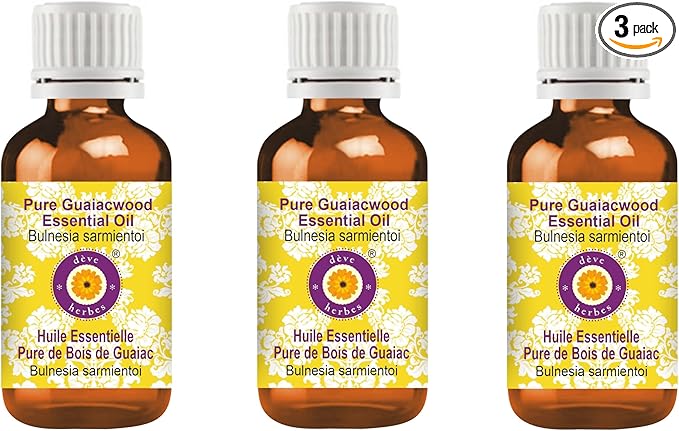 Deve Herbes Pure Guaiacwood Essential Oil (Bulnesia sarmientoi) Steam Distilled (Pack of Three) 100ml X 3 (10 oz)