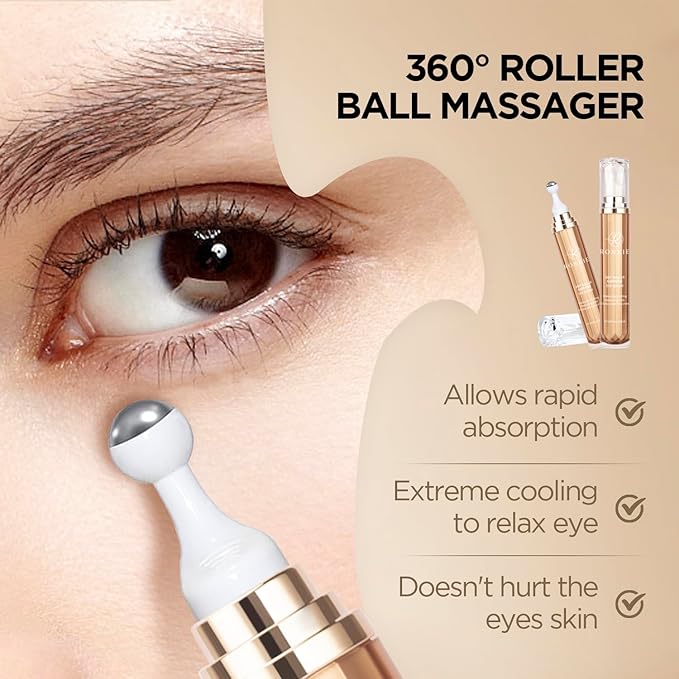 RONKIE Eye Cream for Dark Circles: Under Eye Cream with Caffeine Retinol - Reduces Under Eye Bags and Fine Lines Gold