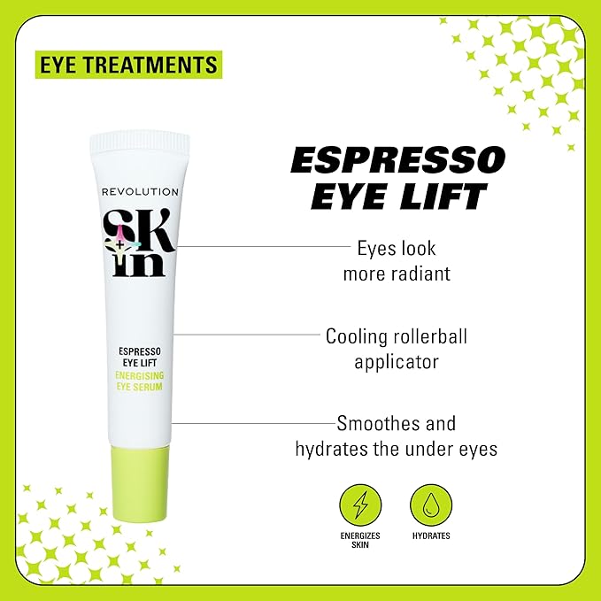 Revolution Skin, Espresso Eye Lift 5% Caffeine Energizing Eye Serum, Helps Dark Circles & Puffiness with Hyaluronic Acid & Caffeine, Vegan & Cruelty-Free, 0.5 fl oz