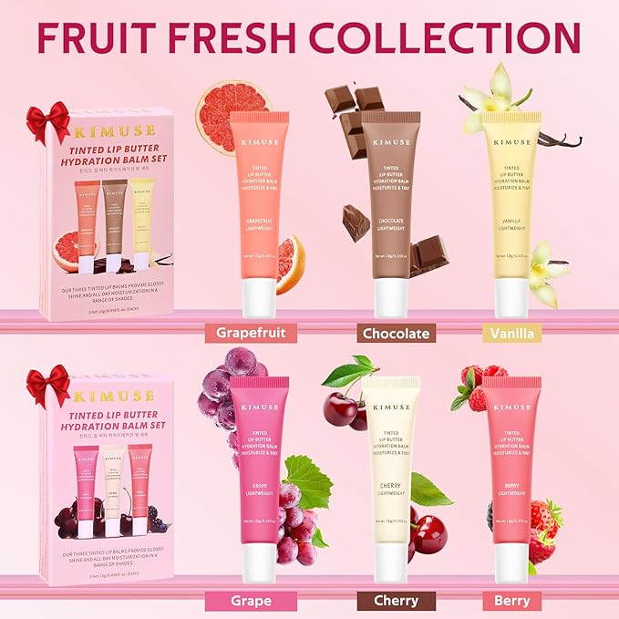 KIMUSE 3 Pack Tinted Lip Butter Hydration Balm, Hydrating Lip Treatment with Hyaluronic Acid & Vitamin E, Tinted Lip Balm for Instant Moisture, Shine & Hydration, Supple Lips, Vegan & Cruelty-Free