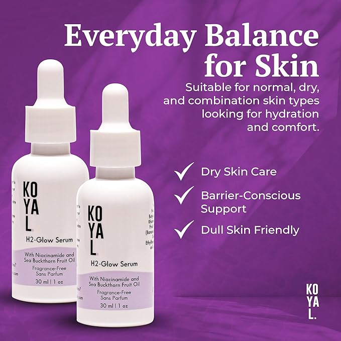 Koyal Beauty H2-Glow Face Serum with Niacinamide & Sea Buckthorn for Sensitive, Dry Skin - Vegan, Cruelty-Free Serum
