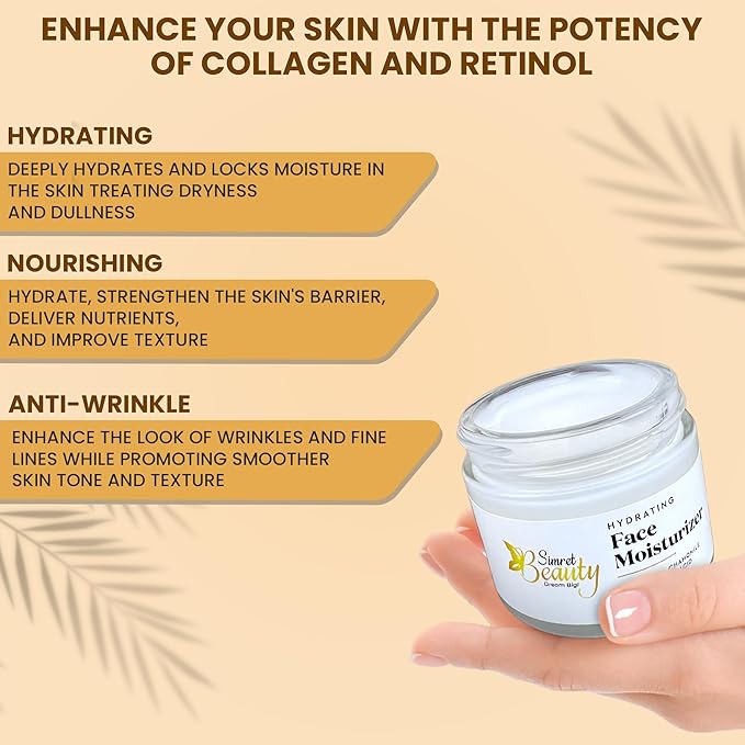 Hydrating Face Moisturizer - Daily Face Cream with Hyaluronic Acid, Vitamin E & C, Chamomile & Aloe for Oily, Acne-Prone, and Sensitive Skin - Vegan, Cruelty-Free, 2 oz