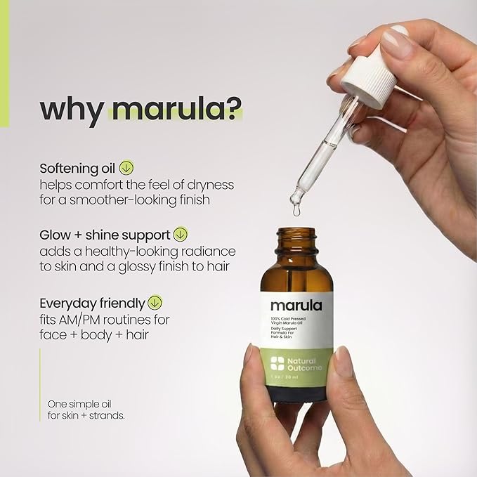 natural outcome Marula Oil 100% Pure Cold-Pressed Moisturizer for Face, Hair & Body - Lightweight Anti-Aging & Hydrating Facial Oil, 1 oz
