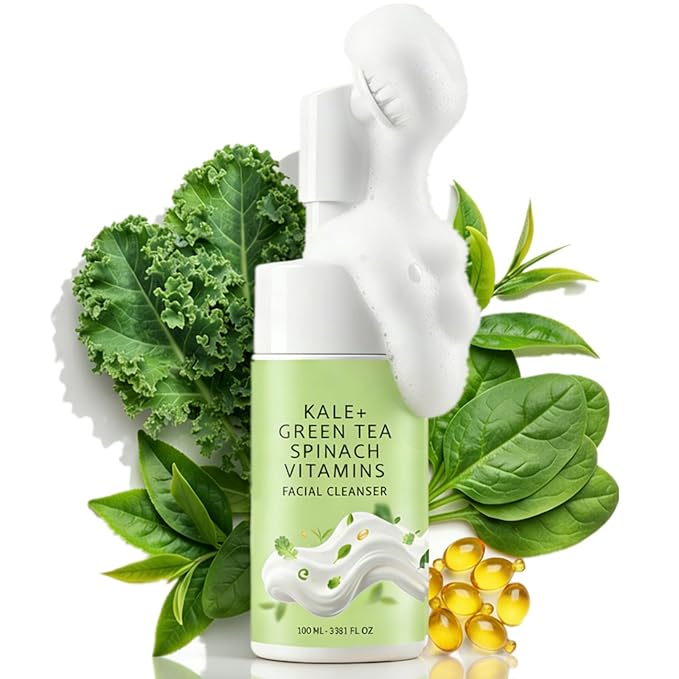 Gentle Foaming Facial Cleanser with Green Tea, Kale & Spinach, Hydrating Gel-to-Foam Face Wash for Dry & Sensitive Skin, Non-Stripping Daily Cleanser with Soft Brush, Morning Clean 3.38 Fl Oz