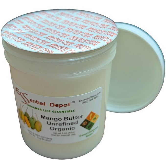 Essential Depot Mango Butter - 3 oz Net wt - No Additives - No Scent - Organic - Used in Creams, Lotion Bars and Sticks, Lip Balms, Body Butters and Many Other Skin Care Products