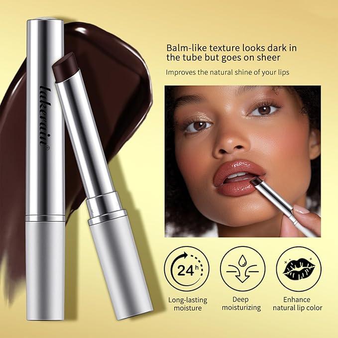 BAISEN DIARY 2PCS Honey Lipstick Tinted Lip Balm - Sheer Hydrating Lipstick for All Skin Tones - Moisturizing Lip Color, Nourishing Lip Balm with a Hint of Natural Black Cherry Tint (Black & Nude)