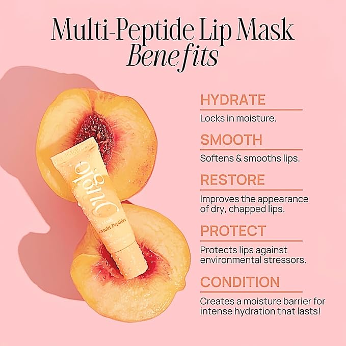 YUGLO Lip Sleeping Mask with Multi-Peptides | Peach Flavor | Hydrating & Plumping Lip Treatment for Dry, Chapped Lips | Nourishes & Moisturizes | Overnight Lip Repair