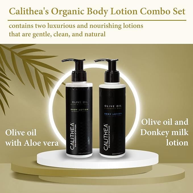 Calithea Body Lotion Dream Duo Set with Aloe Vera & Donkey Milk - Hydrating Moisturizer for Face & Body - Natural Olive Oil Lotion for Dry & Sensitive Skin - 2 Pack