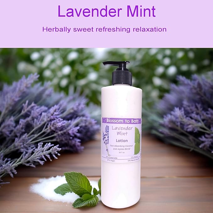 Blossom to Bath Lavender Mint Lotion (16 ounce) - Pure Essential Oil Fragrance - Absorbs Quickly with a Cheerfully Relaxing Scent