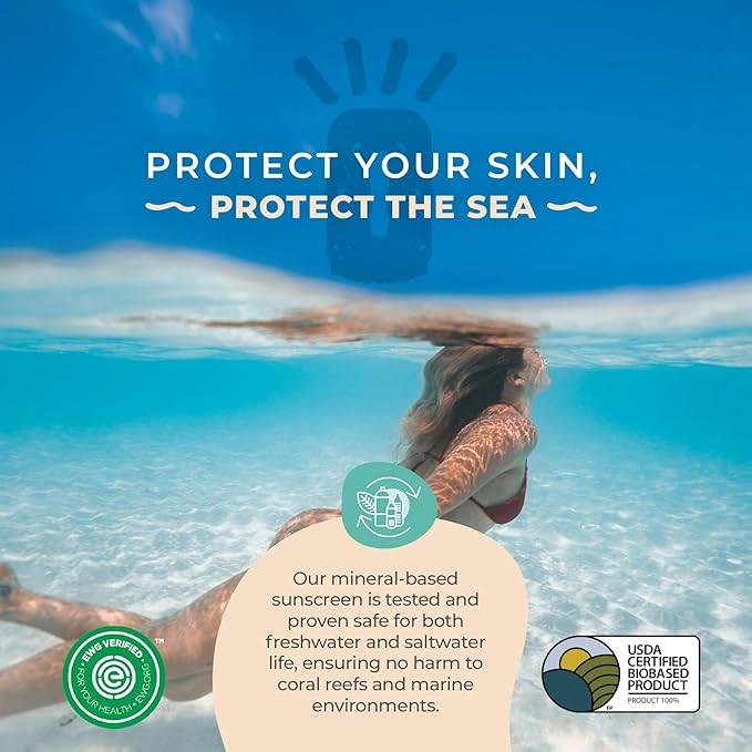 Happy Ocean Tinted Mineral Sunscreen SPF 45 – Reef Safe Zinc Oxide Face Sunscreen with Natural Tint, Water Resistant, Travel Size 2.5 oz