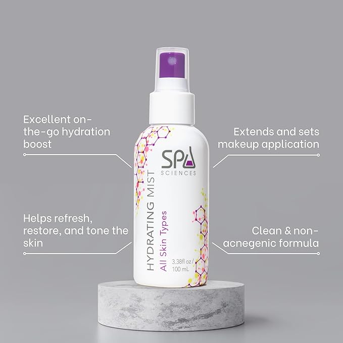 SPA SCIENCES - Hydrating Mist - Made in the USA - With Aloe Vera, Rose, Turmeric - Moisturize, Refresh, Restore - Vegan - Sensitive - Clean Beauty - For All Skin Types - 3oz