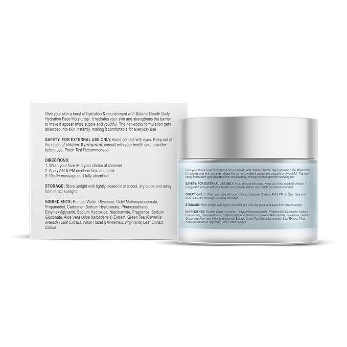Botanic Hearth Daily Hydration Moisturizer With Hyaluronic Acid, Green Tea Extract | All Skin Type | 3.5 Fl Oz | 100 G