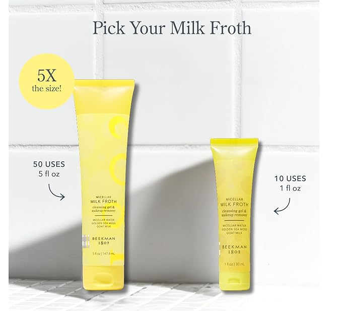 Beekman 1802 Micellar Milk Froth Face Wash – Hydrating Gel to Foam Facial Cleanser & Makeup Remover with Goat Milk & Golden Sea Moss, Gentle Foaming Face Wash for Sensitive Skin, 5 Fl Oz