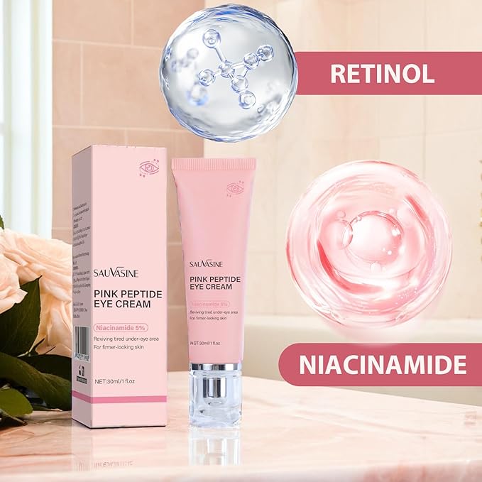 Pink Peptide Eye Serum with Retinol &Sodium Hyaluronate - Anti-Aging Eye Cream for Dark Circles, Puffiness & Wrinkles For All Skin Types 30mL