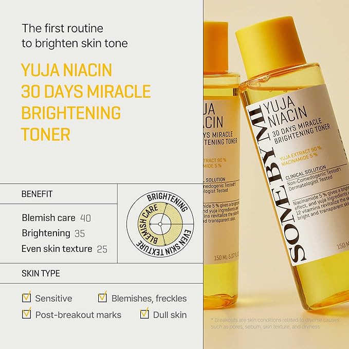 SOME BY MI Yuja Niacin 30 Days Miracle Brightening Toner – 5.07oz, 150ml – Korean 5% Niacinamide Toner for Dull-Looking Skin – Dark Spot Remover for Face with 12 Types of Vitamins – Korean Skin Care