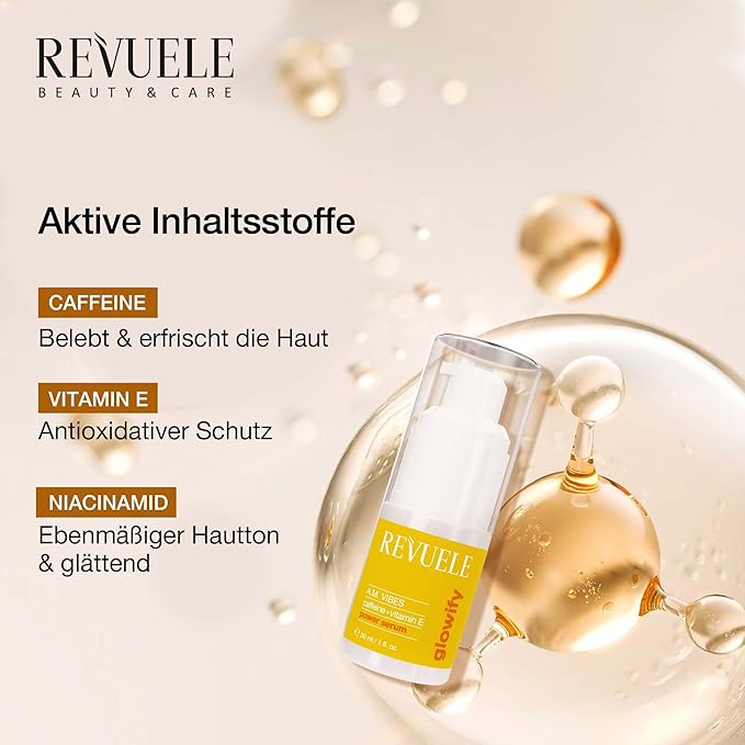 REVUELE A.M. Vibes Power Eye Serum, Hydrating & Energizing Eye Serum with Caffeine, Vitamin E, Niacinamide & Panthenol, 1 fl.oz – Vegan & Cruelty-Free
