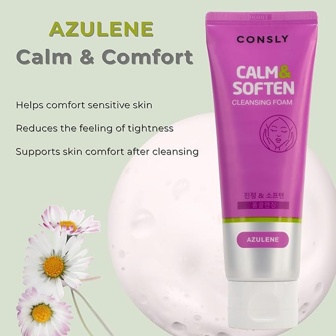 Azulene Cleansing Foam | Korean Foaming Face Wash | Calming Daily Cleanser for Sensitive & Stressed Skin | Removes Makeup & Sunscreen | K-Beauty Face Cleanser | 120 ml / 4.06 fl oz.