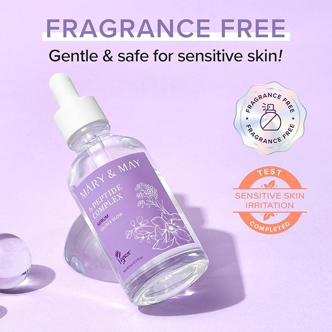 Mary&May 6 Peptide Complex Serum (Copper Peptide + Matrixyl + Adenosine) – Water-Light Anti-Aging Face Serum for Fine Lines & Firmness, Fast-Absorbing Non-Sticky, EWG Verified – 1.01 fl oz