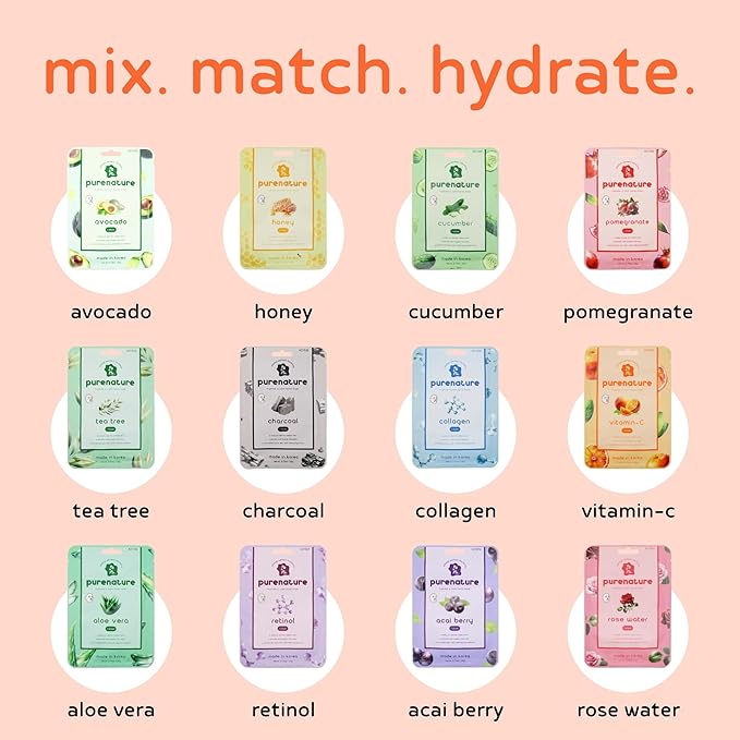 PB & JAY Purenature Facial Mask – Premium Quality Korean Sheet Mask for Dull Skin – Korean Collagen Essence Radiance-Reviving Facemask Sheet (Vitamin C)