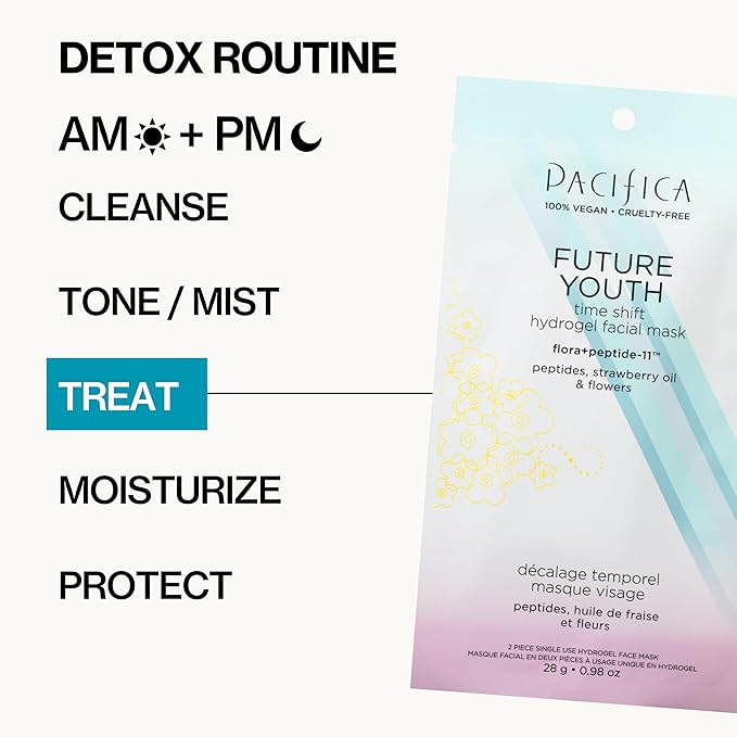 Pacifica Future Youth Time Shift Hydrogel Facial Mask - 12-PACK - Multi-Peptide Anti-Aging Sheet Mask for Firming & Plumping, Ultra-Hydrating Serum-Infused Mask for Face & Neck, 100% Vegan
