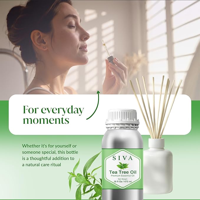Siva Tea Tree Essential Oil - 16 Fl Oz – 100% Natural Tea Tree Oil - for Diffuser, Face, Skin Care, Aromatherapy, Hair Care, Scalp and Body Massage