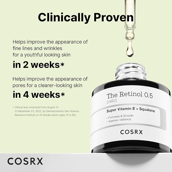 COSRX Retinol 0.5 Oil, Anti-aging Serum with 0.5% Retinoid Treatment for Face, Reduce Wrinkles, Fine Lines, Gentle Skincare for Day & Night, Not Tested on Animals, Korean Skin Care