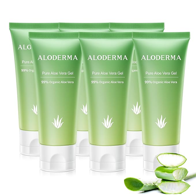 Aloderma Aloe Vera Gel Made within 12 Hours of Harvest with 99% Pure Organic Aloe Vera, Easy Travel Size Tube for Body, Face, & Scalp, Cooling & Soothing Support for Skin & Sunburn - 1.5oz - 6ct