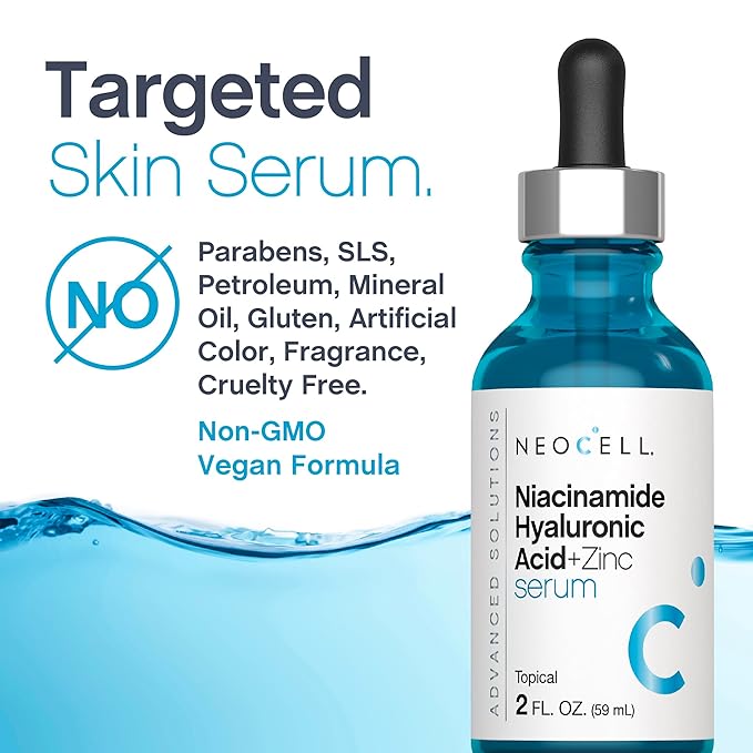 NeoCell Niacinamide Hyaluronic Acid Serum | 2 fl oz | Plus Zinc | Moisturizing Formula | for Face and Neck | Advanced Skincare