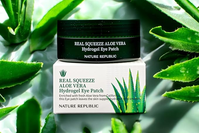 Nature Republic Real Squeeze Aloe Vera Eye Patch – Under Eye Masks for Dark Circles & Puffiness, Cooling & Hydrating Glow, Korean Beauty Skin Care for All Skin Types (60pcs)