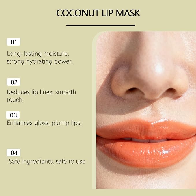 Lip Mask for Overnight Repair - Hydrating Lip Sleeping Mask with Vitamin E & Coconut Extract - Moisturizing Lip Balm Pack for Dry Lips, Non-Sticky Honeybalm Formula (Coconut)