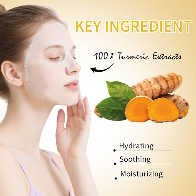 Turmeric Face Masks Sheet for Women,Moisturizes Facial Masks Oil Control,Hydrates, Soothes,Home Spa Facial Sheet Mask For All The Skin（6Pack）
