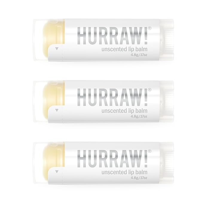 Hurraw! Unscented Lip Balm, 3 Pack: Organic, Certified Vegan, Cruelty and Gluten Free. Non-GMO, 100% Natural Ingredients. Bee, Shea, Soy and Palm Free. Made in USA