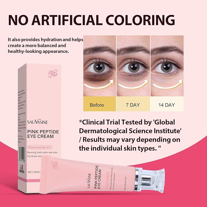 Pink Peptide Eye Serum with Retinol &Sodium Hyaluronate - Anti-Aging Eye Cream for Dark Circles, Puffiness & Wrinkles For All Skin Types 30mL