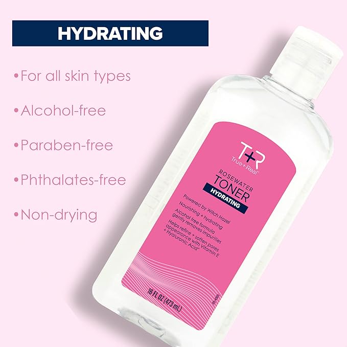 True+Real Rose Water Hydrating Toner, 16 oz (Pack of 2)