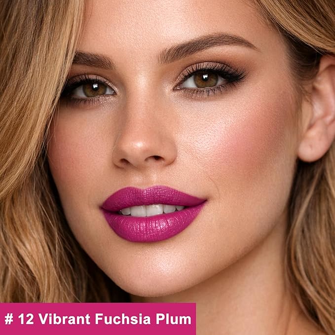 Vibrant Fuchsia Plum Cream Lipstick Lip Crayon, Hydrating Lipstick for Women, Smooth Natural Color Tinted Lip Balm & Lip Crayon Liner in One, Buildable Color with Soft Finish, 12