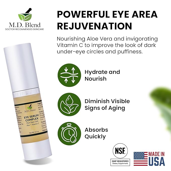 Advanced Plant Stem Cell Eye Serum, Aloe & Vitamin C, Hydrating & Brightening Eye Care Treatment, Smooths Fine Lines, Firms Delicate Skin Beauty, Fast-Absorbing Formula, Airless Pump, 15 ml