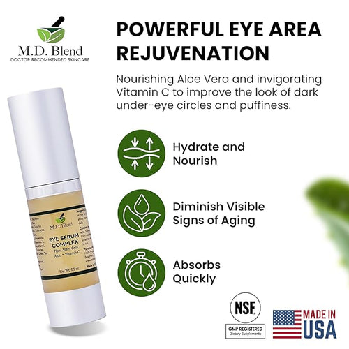 Advanced Plant Stem Cell Eye Serum, Aloe & Vitamin C, Hydrating & Brightening Eye Care Treatment, Smooths Fine Lines, Firms Delicate Skin Beauty, Fast-Absorbing Formula, Airless Pump, 15 ml
