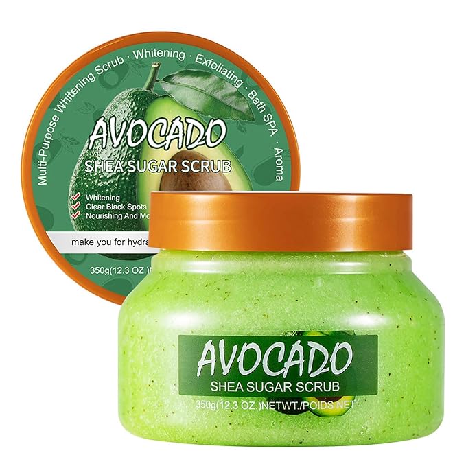 Facial Scrub Shea Sugar Scrub Ultra Hydrating and Exfoliating for Nourishing Essential Body Care Improves Acne Scars, Blackheads, Pore Size, and Skin Texture (adocado)
