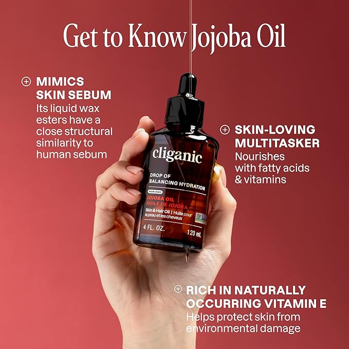 Cliganic Non-GMO Jojoba Oil Bulk 32oz, 100% Pure - Natural Cold Pressed Unrefined Hexane Free Oil for Hair & Face