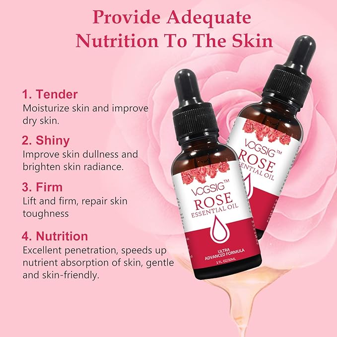 Rose Essential Oil 30ml - Aromatherapy, Skin Moisturizing, Anti-Aging, Reduce Pigmentation, Quickly Absorbed
