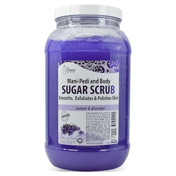 SPA REDI – Sugar Body Scrub, Lavender and Wildflower, 128 Oz Exfoliating, Moisturizing, Hydrating and Nourishing, Glow, Polish, Smooth and Fresh Skin - Body Exfoliator