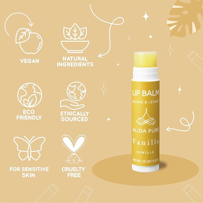 Vanilla Lip Balm Collection, Vegan Set, Beeswax Free, with Organic Jojoba and Avocado Oil, Vitamin E, Natural Moisturizer for Dry, Chapped Lips, 3 Tube Set