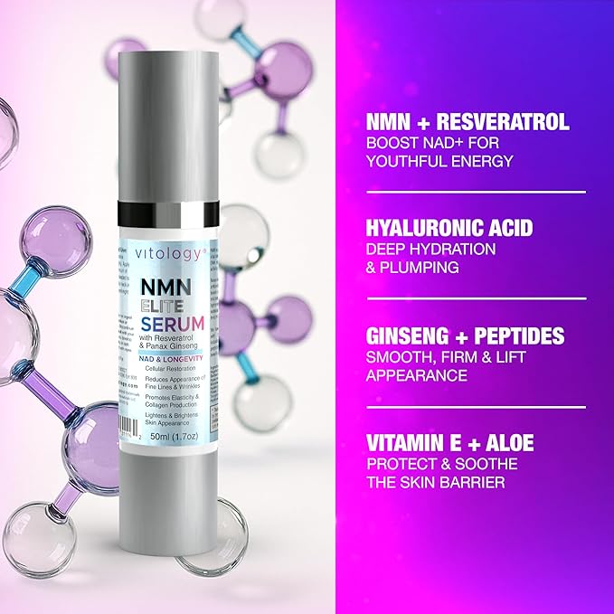 NMN + Resveratrol Face Serum – Cellular Renewal & Anti-Aging Formula with Hyaluronic Acid, Aloe & Ginseng – Boost NAD⁺, Hydrate, Firm & Revitalize Skin for Youthful Radiance – 1.7 fl oz