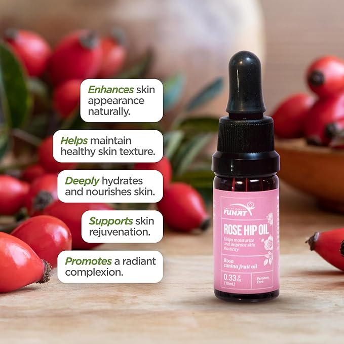 FUNAT 100% Pure Rosehip Oil –Facial & Skin Moisturizer – 0.3 FL OZ | Aceite de Rosa Mosqueta Puro