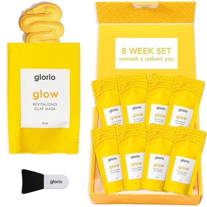 Glorio GLOW: 8 Revitalizing Clay Face Mask Treatments - Rare Gold Clay - 8 Week Beauty Set - Boost Radiance & Luminosity - Vitamin C, Indian Healing Clay, Skin Care Gift, Self Care, Skincare Women Men