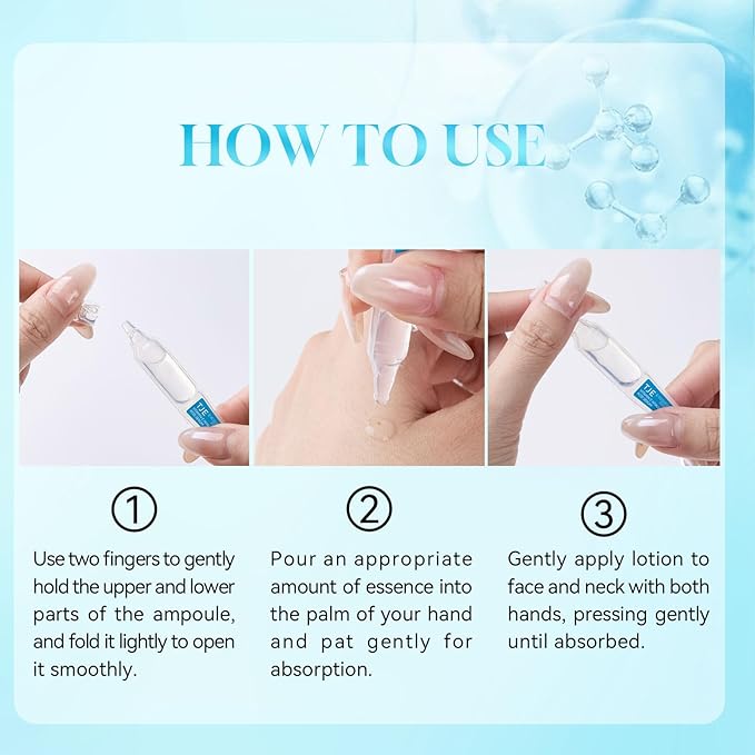 Vitamin C Hyaluronic Acid Serum for Face, Hydrating Facial Serum with 30 Single Use Vials, Lightweight Fast Absorbing Moisture Care for Dry Skin, Pre Makeup Skincare