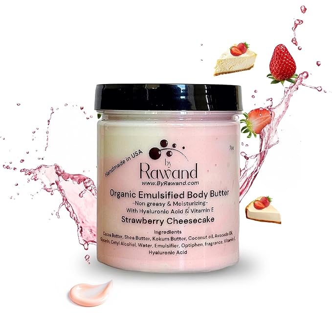 Strawberry Cheesecake Handmade Body Buttercream with Shea & Cocoa Butter based with Natural oils & Hyaluronic Acid - Non Greasy and Moisturizing - Omega Rich Formula (Red (Strawberry cheesecake))